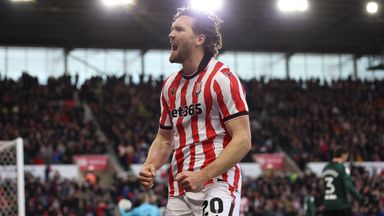 Sam Gallagher of Stoke City celebrates after he scores their third goal