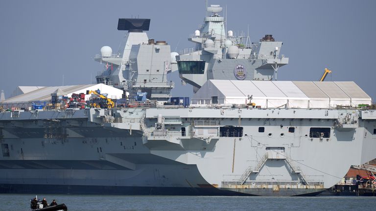 The Royal Navy aircraft carrier HMS Prince of Wales in dock at Portsmouth harbour. Pic: PA