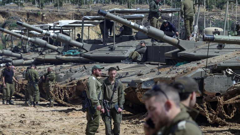 Israeli soldiers near the Israeli side of the border with Lebanon. Pic: Reuters