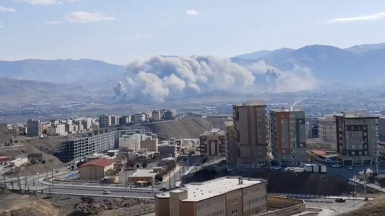 Smoke plumes in Sanandaj, Kurdistan province, Iran, amid the US-Israeli conflict with Iran.