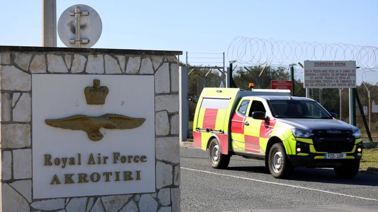 The entrance of RAF Akrotiri, a British sovereign base in the country, as the conflict in the Middle East intensifies, Cyprus March 5, 2026.