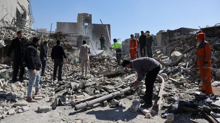 Debris lies scattered in the aftermath of an Israeli and U.S. strike on a police station, amid the U.S.-Israeli conflict with Iran, in Tehra