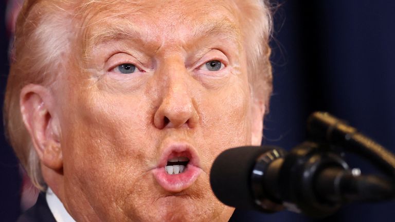 U.S. President Donald Trump speaks during a press conference at Trump National Doral Miami in Miami, Florida, U.S.