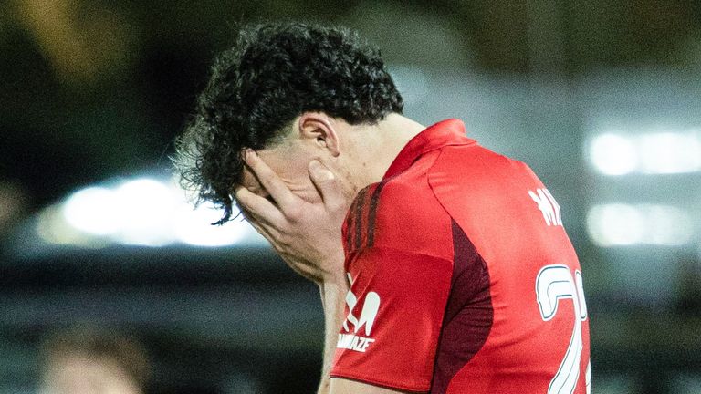 Aberdeen's Jack Milne looks dejected following his side's 3-0 loss at Dunfermline