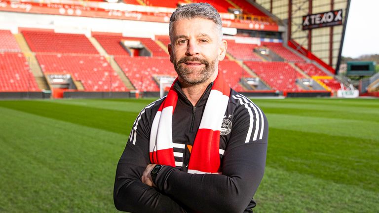 ABERDEEN, SCOTLAND - MARCH 12: Stephen Robinson is officially unveiled as the new Head Coach of Aberdeen Football Club at Pittodrie Stadium, on March 12, 2026, in Aberdeen, Scotland. (Photo by Alan Harvey / SNS Group)