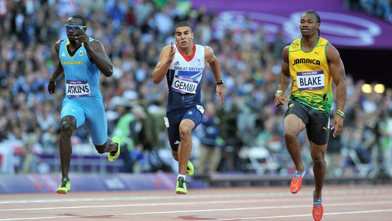 Great Britain's Adam Gemili and Jamaica's Yohann Blake in the Men's 100m Semi Final at the London 2012 Olympic Games