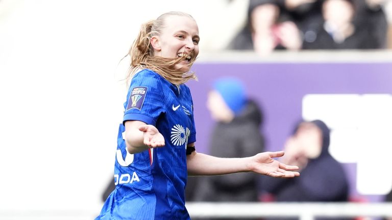 Chelsea's Aggie Beever-Jones celebrates after scoring their second goal