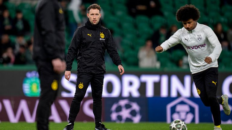 Alex Clapham of Borussia Dortmund during the UEFA Champions League 2024/25 League Knockout Play-off First Leg match against Sporting