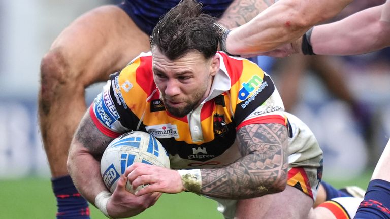 Bradford Bulls' Andy Ackers scores a try