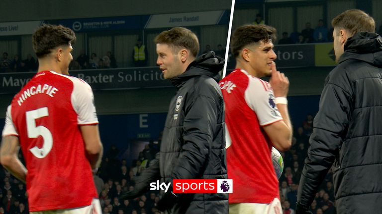 Piero Hincapie made a sssh gesture towards Fabian Hurzler after the Brighton boss was clearly frustrated with Arsenal's tactics of slowing the game down and told the Arsenal defender to hurry up whilst taking a throw-in. 