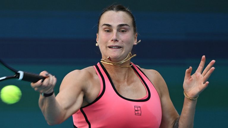 Aryna Sabalenka during the 2026 Miami Open final (Associated Press)