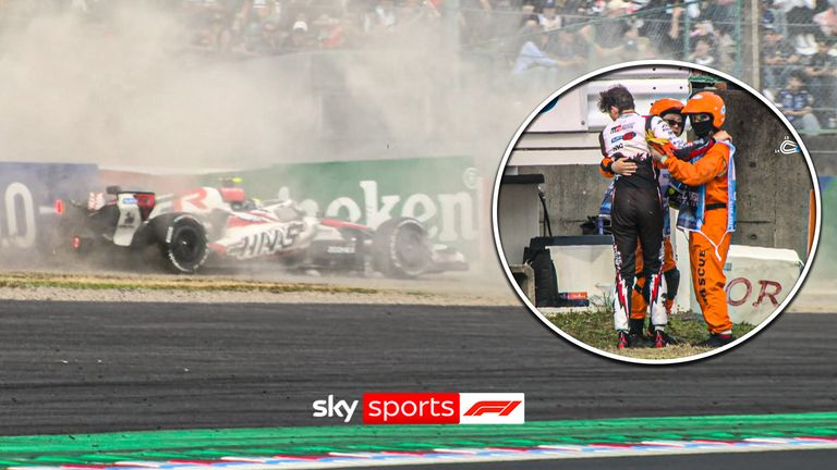 Ollie Bearman walks away after a big crash sees his race in Japan come to an end and moves Kimi Antonelli into the lead while Lewis Hamilton jumps to P4.