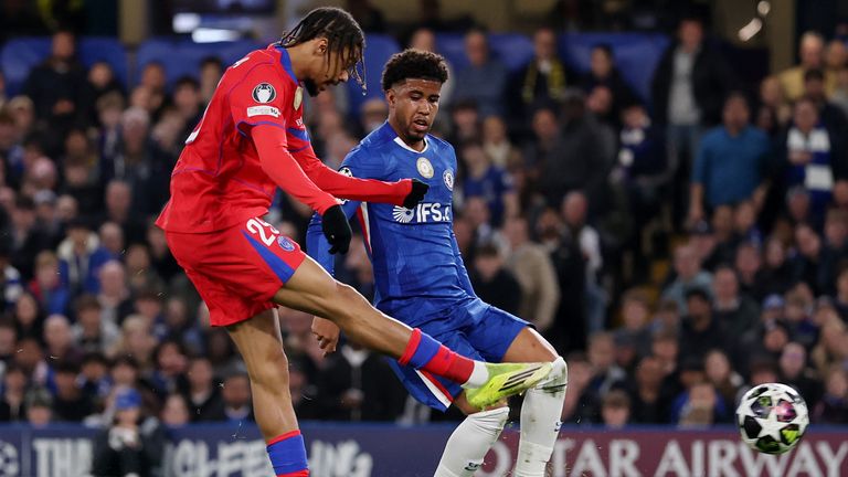 Bradley Barcola scores PSG's second goal against Chelsea