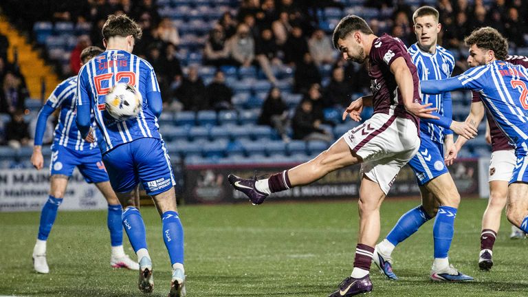 Hearts' Claudio Braga has a shot against Kilmarnock 