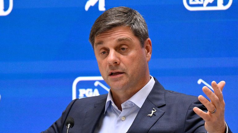 PGA Tour CEO Brian Rolapp addresses the media