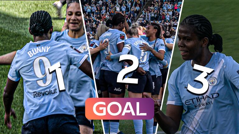 Watch as Khadija Shaw gets her hat-trick inside 20-minute for Manchester City.