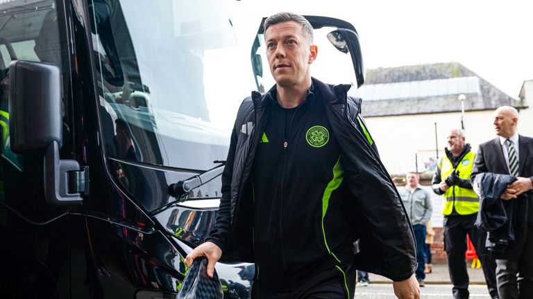 Callum McGregor arrives at Tannadice ahead of Dundee United versus Celtic