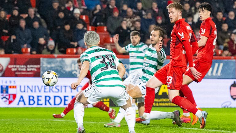 Celtic's Benjamin Nygren scores to make it 2-1 against Aberdeen.