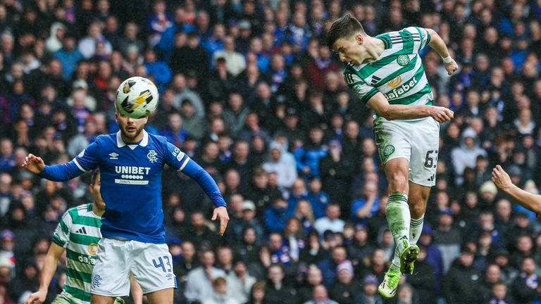 Celtic's Kieran Tierney scores to make it 2-1 against Rangers