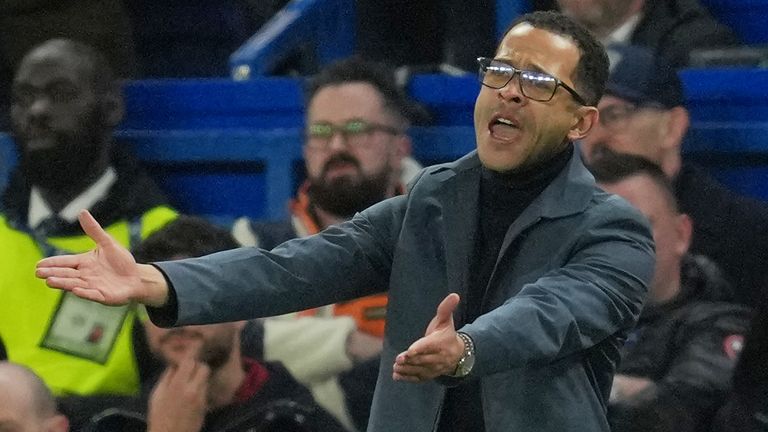 Liam Rosenior reacts to a decision during Chelsea's Champions League clash with PSG