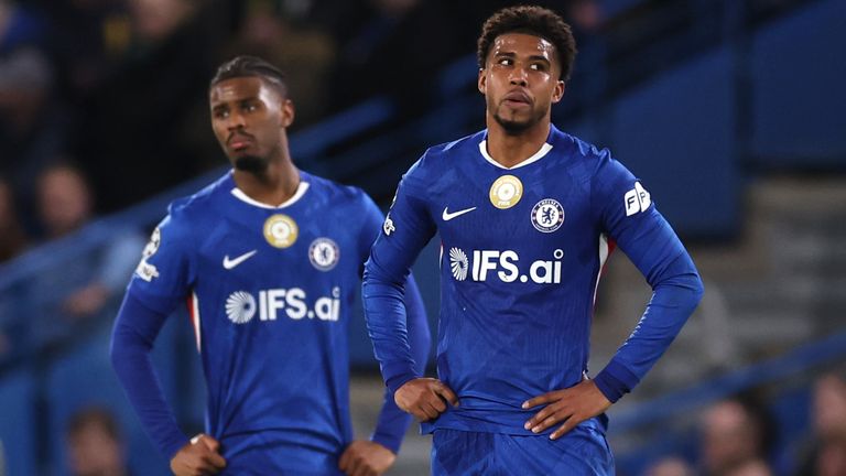 Andrey Santos looks dejected as Chelsea fall 3-0 behind to PSG