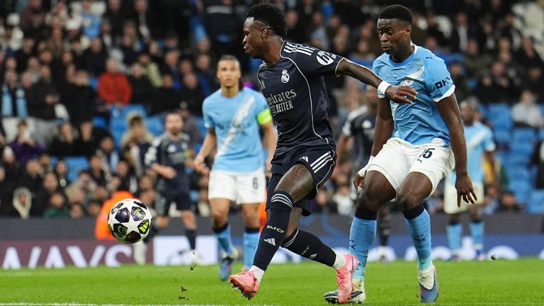 Vinicius Junior scores his second goal to seal Real Madrid's 5-2 aggregate victory against Manchester City