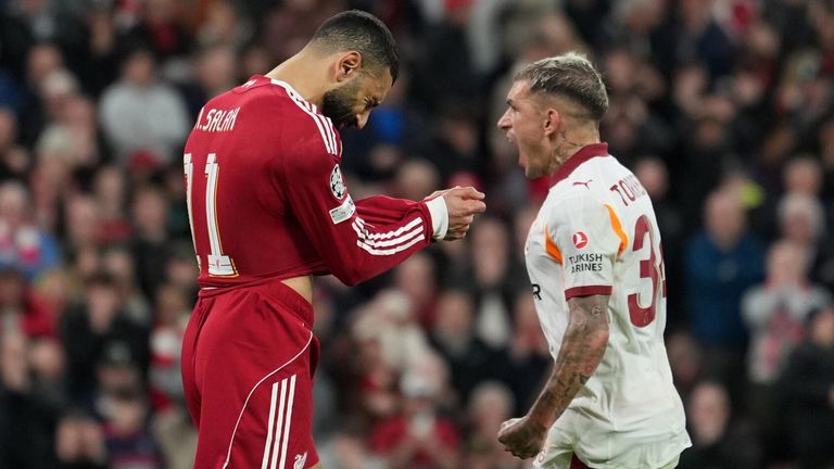 Mohamed Salah reacts after missing a penalty against Galatasaray