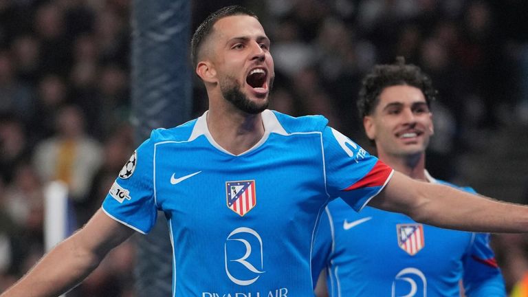 David Hancko celebrates after equalising for Atletico Madrid at Spurs
