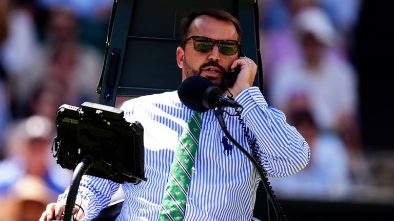 Chair umpire on centre court, Damien Dumusois on day eleven of the 2025 Wimbledon Championships at the All England Lawn Tennis and Croquet C
