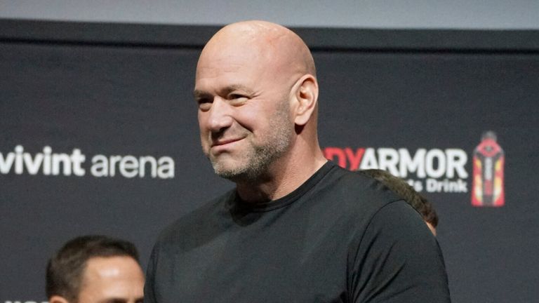 SALT LAKE CITY, UT - AUGUST 19: UFC President Dana White attends the ceremonial weigh-ins on August 19, 2022, at the Vivint Arena in Salt Lake City, UT. (Photo by Amy Kaplan/Icon Sportswire) (Icon Sportswire via AP Images)