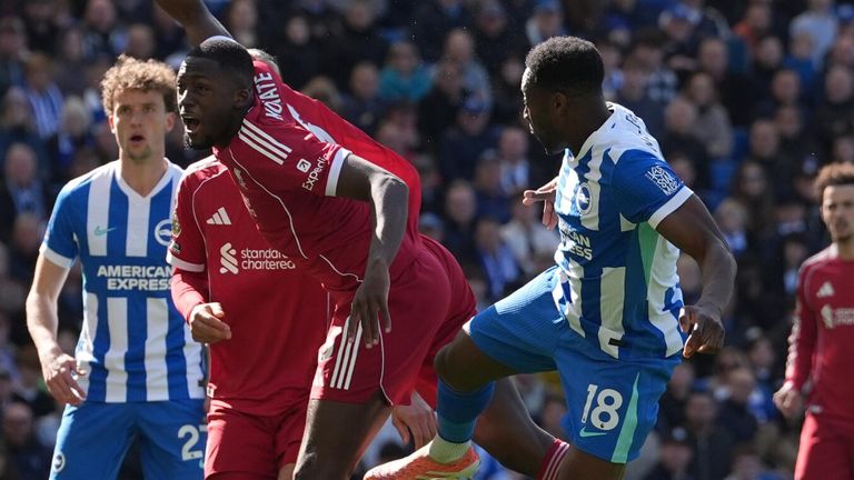 Danny Welbeck heads Brighton into the lead against Liverpool