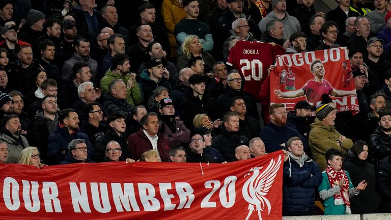 Liverpool fans pay tribute to former Reds and Wolves player Diogo Jota at Molineux