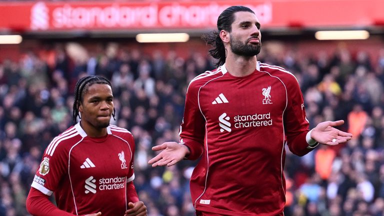 Dominik Szoboszlai celebrates after scoring the opener for Liverpool against Tottenham