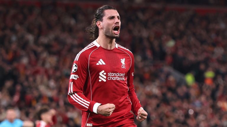 Dominik Szoboszlai celebrates after scoring Liverpool's opening goal against Galatasaray
