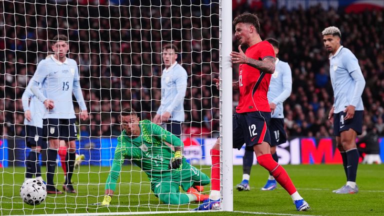 Ben White scores against Uruguay