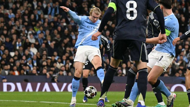Erling Haaland equalises for Man City against Real Madrid