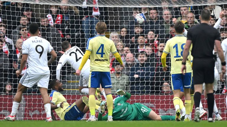 Timothy Castagne puts the ball into the Southampton net only for his effort to be ruled out for offside