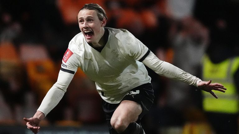 Ben Waine celebrates after giving Port Vale an extra-time lead against Bristol City