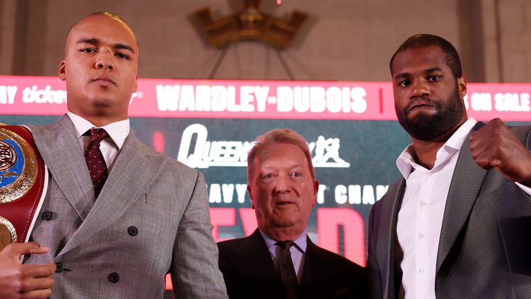 Fabio Wardley (L) makes the first defence of his WBO heavyweight belt against Daniel Dubois (R) in Manchester on May 9