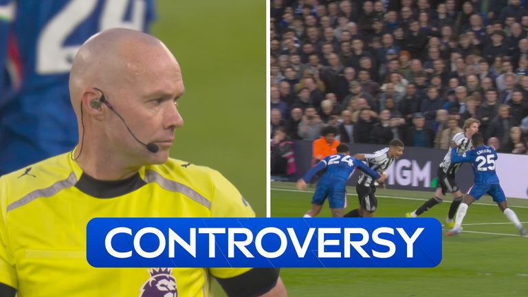 Newcastle penalty appeal against Chelsea isn't given after VAR check.
