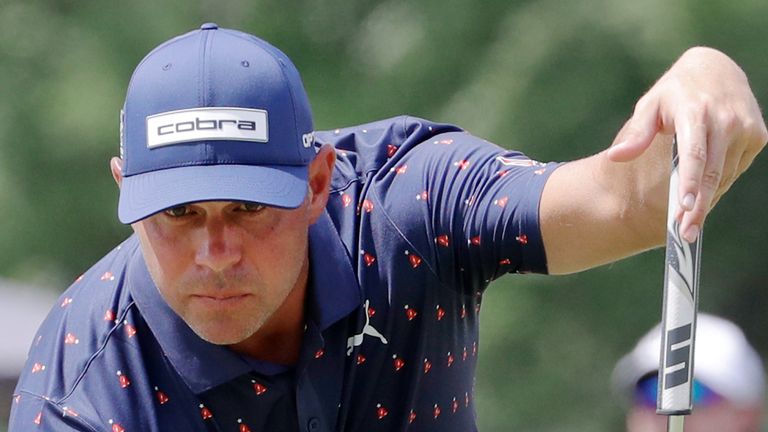 Gary Woodland places his ball on the ninth green during the final round of the Texas Children's Houston Open 