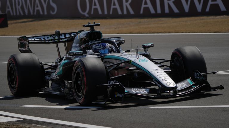 Mercedes driver George Russell of Britain steers his car during the first practice session ahead of the Chinese Formula One Grand Prix, in Shanghai, China, Friday, March 13, 2026. (AP Photo/Andy Wong)