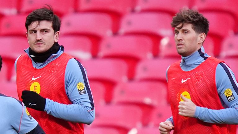 Harry Maguire and John Stones during England training