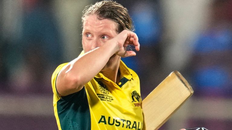 Australia's Alyssa Healy looked emotional as she walked off in her final ODI, against India in March 2026 (Associated Press)
