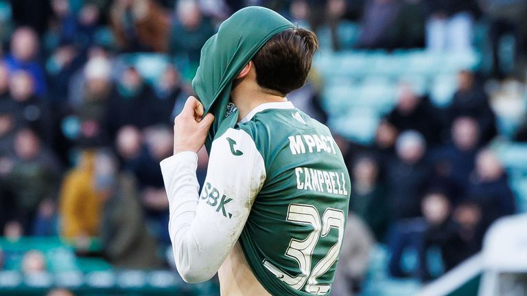 Hibernian's Josh Campbell looks dejected at full time 