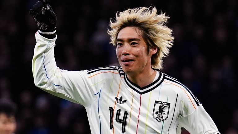 Japan's Junya Ito celebrates scoring the winning goal against Scotland