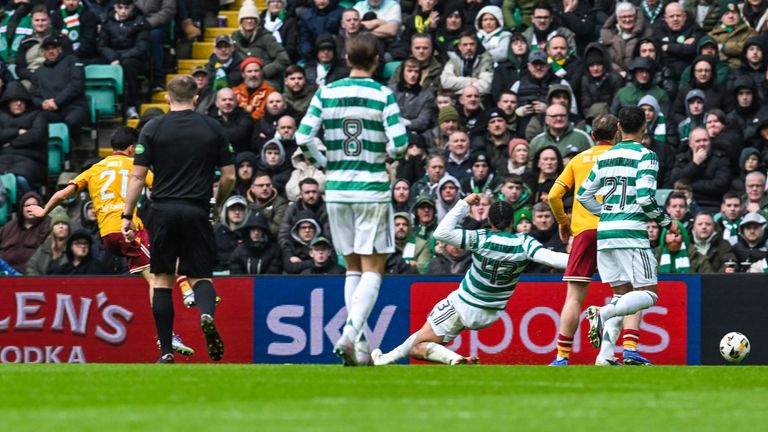 Motherwell's Elijah Just scores to make it 1-0 against Celtic 