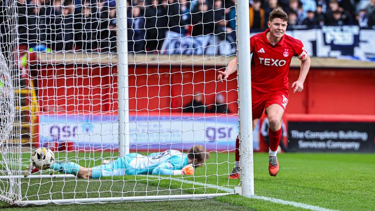 Aberdeen's Kevin Nisbet opens the scoring against Falkirk 