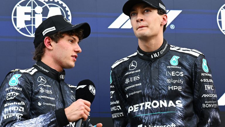 Kimi Antonelli and George Russell after Japanese GP qualifying