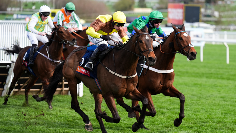King Rasko Grey ridden by Paul Townend winning the Turners Novices' Hurdle on day two of the 2026 Cheltenham Festival